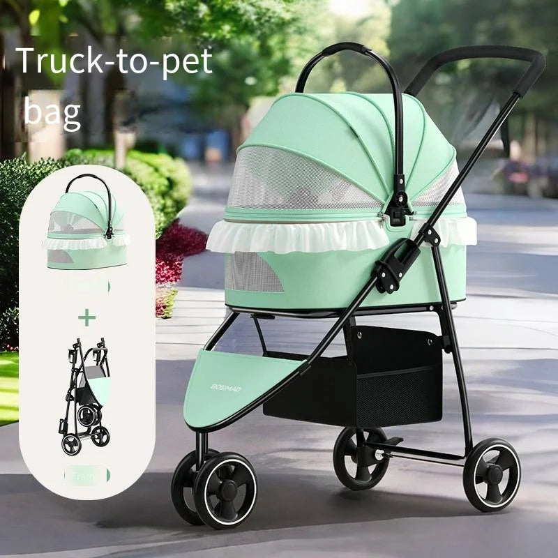 2023 New Product Pet Cart Small and Medium Sized Pet Cat Dog Cart Lightweight Detachable Foldable DIY Lace Decorative Cat Cart