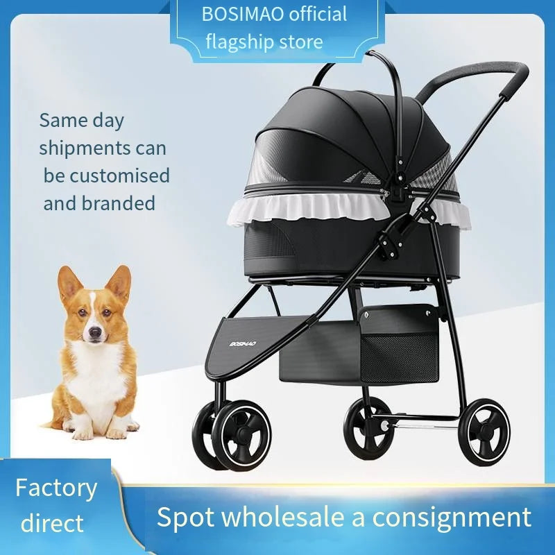 2023 New Product Pet Cart Small and Medium Sized Pet Cat Dog Cart Lightweight Detachable Foldable DIY Lace Decorative Cat Cart