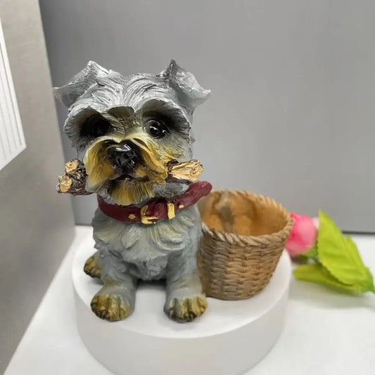 3D Cute Pet Dog Mould Ornament Resin Basket Creative Schnauzer Miniature Toys Gift Potted Desktop Figurines Puppy Molds