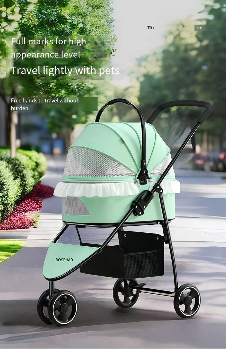 2023 New Product Pet Cart Small and Medium Sized Pet Cat Dog Cart Lightweight Detachable Foldable DIY Lace Decorative Cat Cart