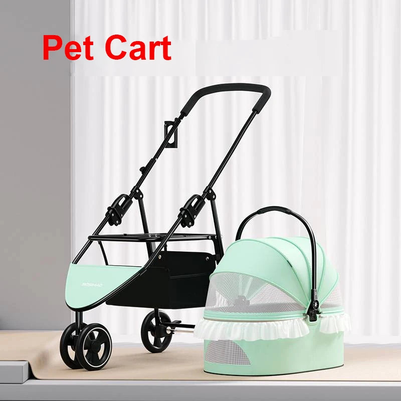 2023 New Product Pet Cart Small and Medium Sized Pet Cat Dog Cart Lightweight Detachable Foldable DIY Lace Decorative Cat Cart