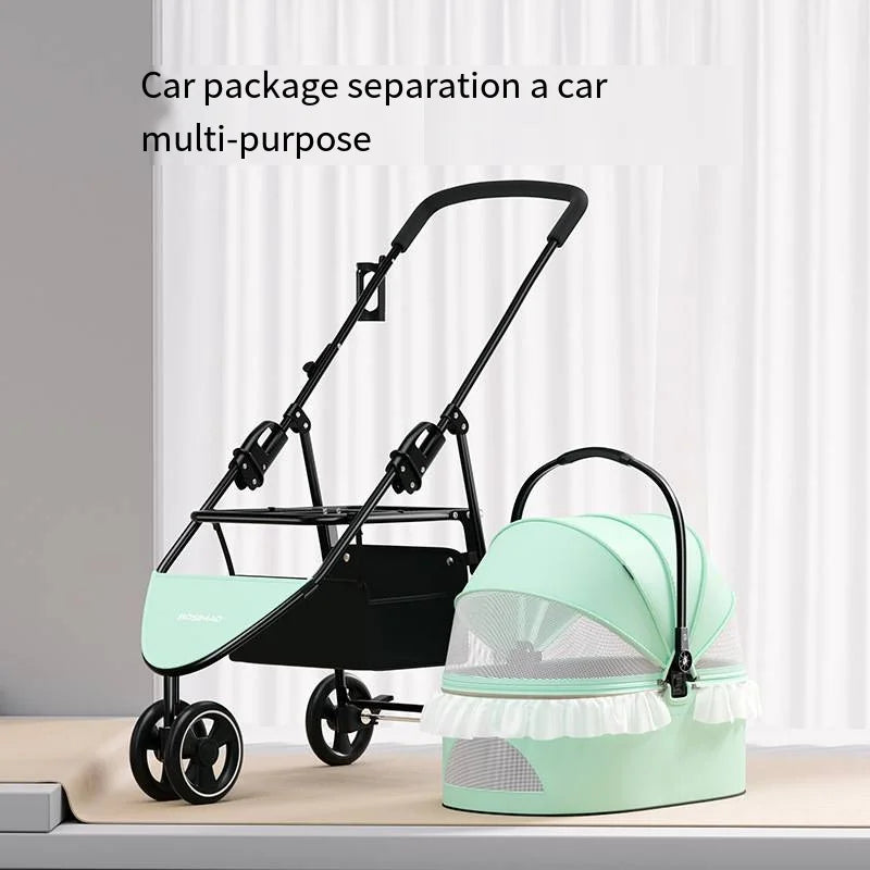 2023 New Product Pet Cart Small and Medium Sized Pet Cat Dog Cart Lightweight Detachable Foldable DIY Lace Decorative Cat Cart